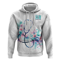 New Zealand Nurses RN Personalised Zip Hoodie Stethoscope Floral Maori Motif