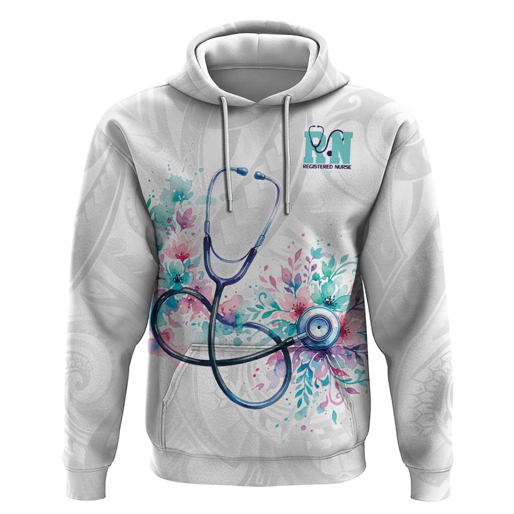 New Zealand Nurses RN Personalised Zip Hoodie Stethoscope Floral Maori Motif