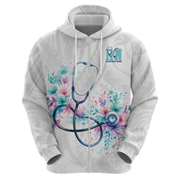 New Zealand Nurses RN Personalised Zip Hoodie Stethoscope Floral Maori Motif