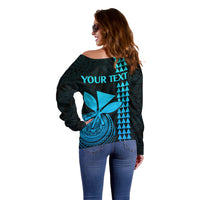 Custom Hawaii Off Shoulder Sweater King Kamehameha - Aqua LT9 - Polynesian Pride