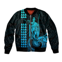 Custom Hawaii Sleeve Zip Bomber Jacket King Kamehameha - Aqua LT9 Unisex Aqua - Polynesian Pride