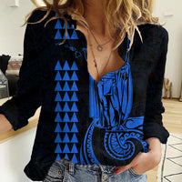 Custom Hawaii Women Casual Shirt King Kamehameha - Blue LT9 Female Blue - Polynesian Pride
