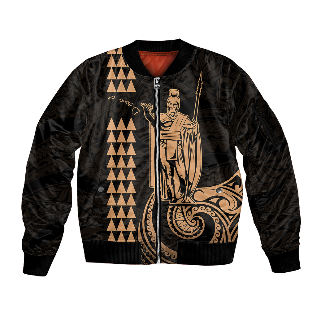 Custom Hawaii Sleeve Zip Bomber Jacket King Kamehameha - Nude LT9 Unisex Nude - Polynesian Pride