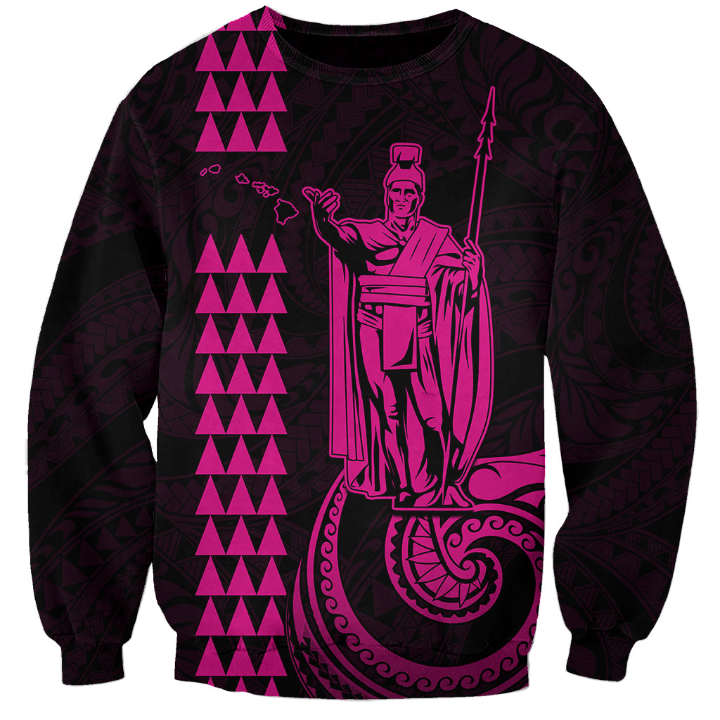 Custom Hawaii Sweatshirt King Kamehameha - Pink LT9 Unisex Pink - Polynesian Pride