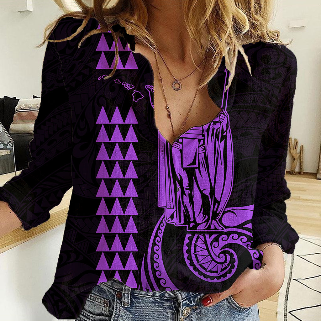 Custom Hawaii Women Casual Shirt King Kamehameha - Purple LT9 Female Purple - Polynesian Pride