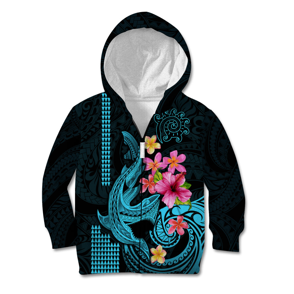 Custom Polynesian Kid Hoodie Hawaiian Warriors with Tribal Shark Tattoos - Blue LT9 - Polynesian Pride