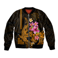 Custom Polynesian Bomber Jacket Hawaiian Warriors with Tribal Shark Tattoos - Gold LT9 Unisex Gold - Polynesian Pride