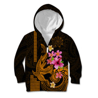 Custom Polynesian Kid Hoodie Hawaiian Warriors with Tribal Shark Tattoos - Gold LT9 - Polynesian Pride