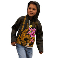 Custom Polynesian Kid Hoodie Hawaiian Warriors with Tribal Shark Tattoos - Gold LT9 - Polynesian Pride