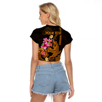 Custom Polynesian Raglan Cropped T Shirt Hawaiian Warriors with Tribal Shark Tattoos - Gold LT9 - Polynesian Pride