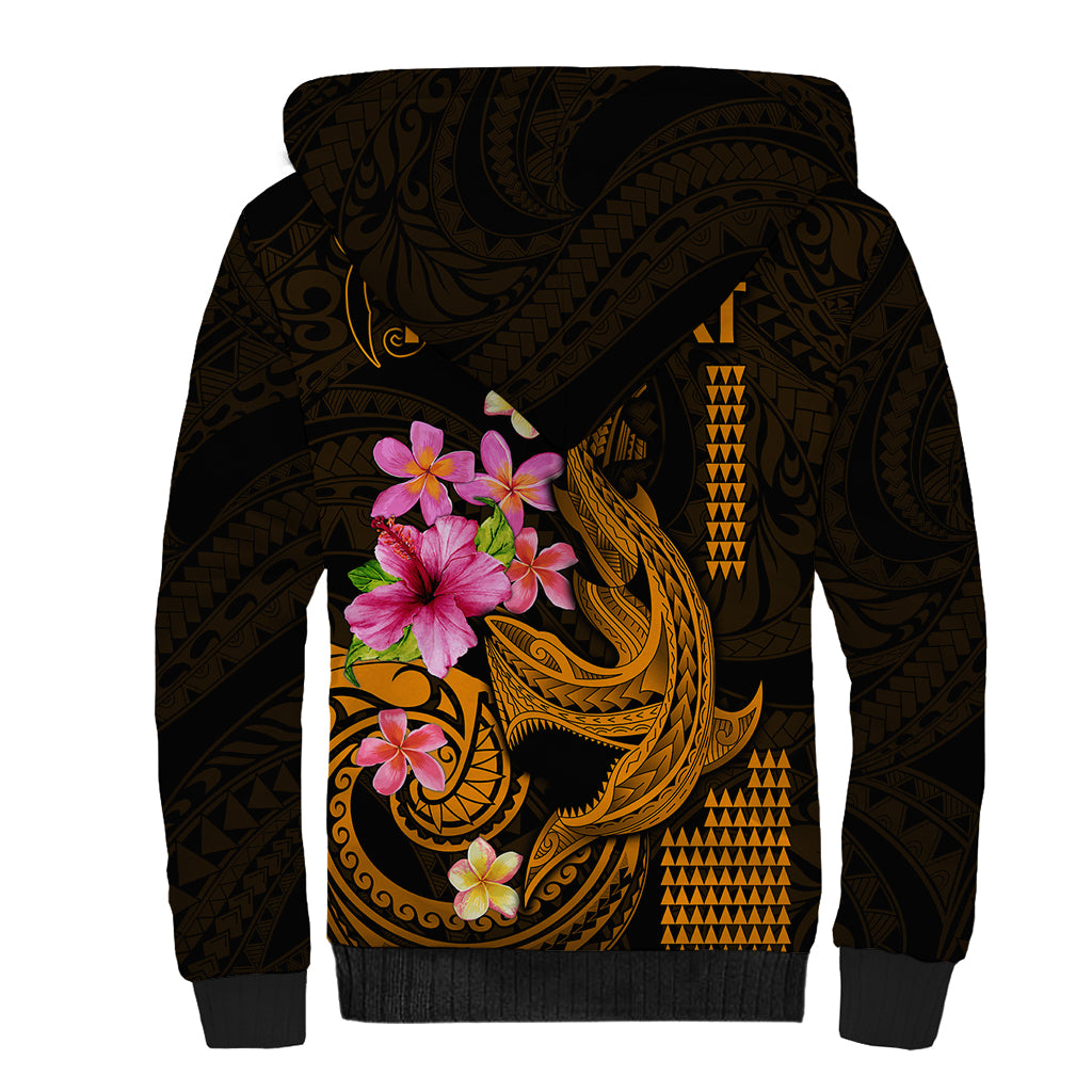 Custom Polynesian Sherpa Hoodie Hawaiian Warriors with Tribal Shark Tattoos - Gold LT9 - Polynesian Pride