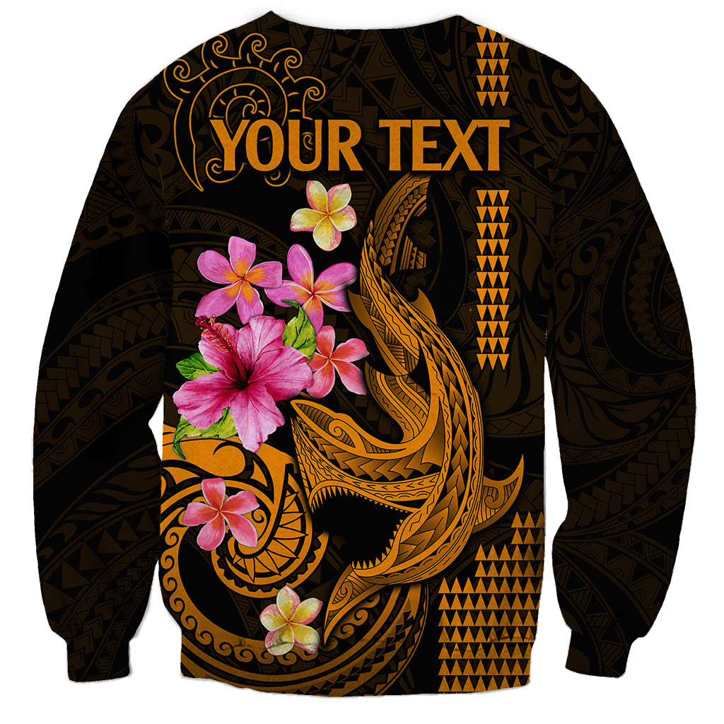 Custom Polynesian Sweatshirt Hawaiian Warriors with Tribal Shark Tattoos - Gold LT9 - Polynesian Pride