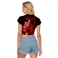 Custom Polynesian Raglan Cropped T Shirt Hawaiian Warriors with Tribal Shark Tattoos - Red LT9 - Polynesian Pride