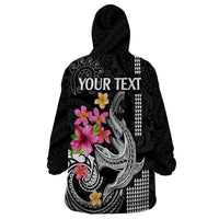 Custom Polynesian Wearable Blanket Hoodie Hawaiian Warriors with Tribal Shark Tattoos - White LT9 - Polynesian Pride