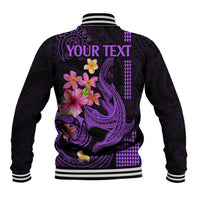 Custom Polynesian Baseball Jacket Hawaiian Warriors with Tribal Shark Tattoos - Purple LT9 - Polynesian Pride