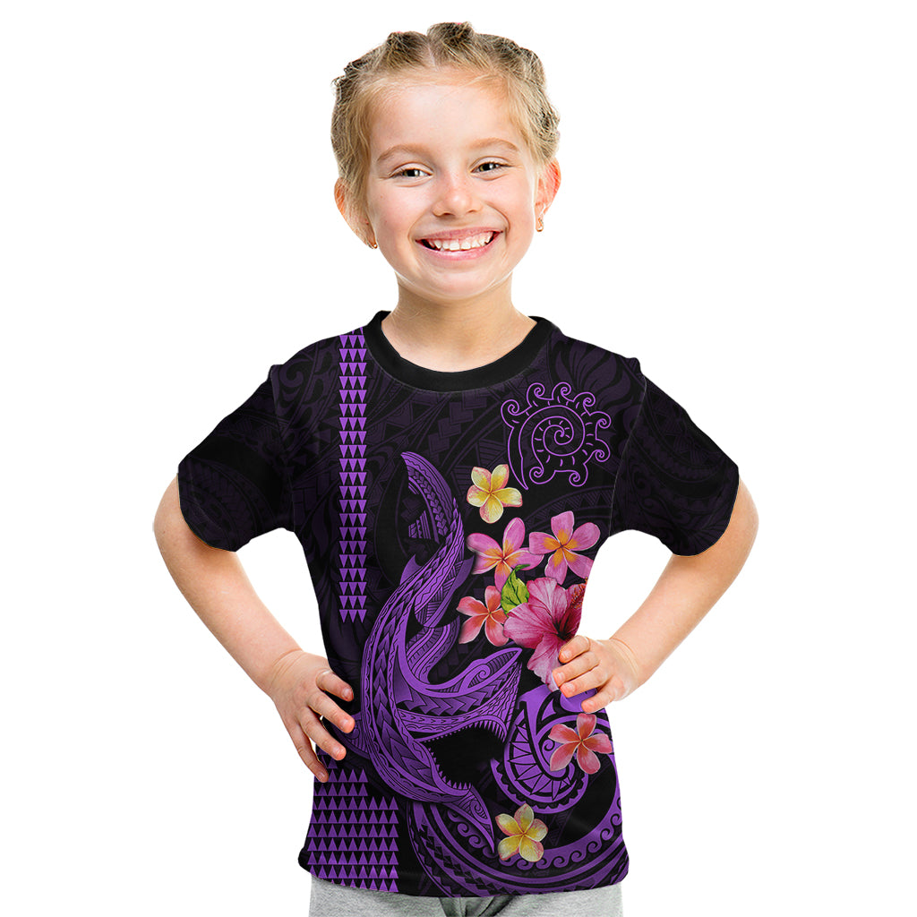 Custom Polynesian Kid T Shirt Hawaiian Warriors with Tribal Shark Tattoos - Purple LT9 Purple - Polynesian Pride