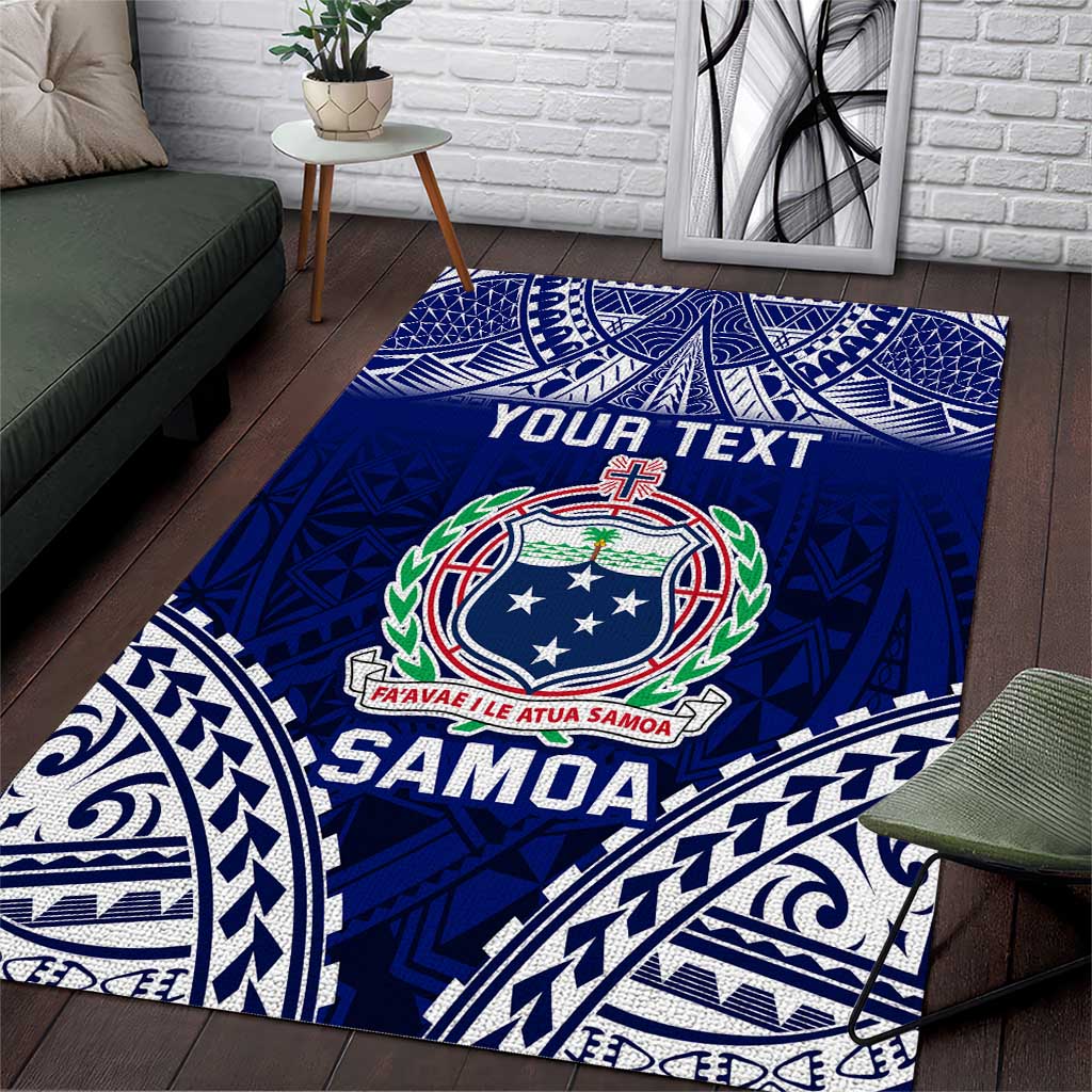 Personalised Samoa Coat Of Arms Area Rug With Polynesian Pattern Version