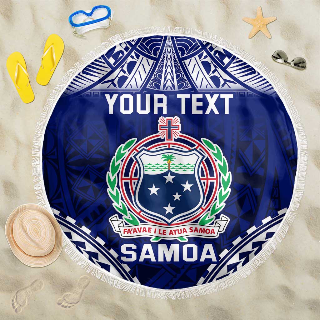 Personalised Samoa Coat Of Arms Beach Blanket With Polynesian Pattern Version