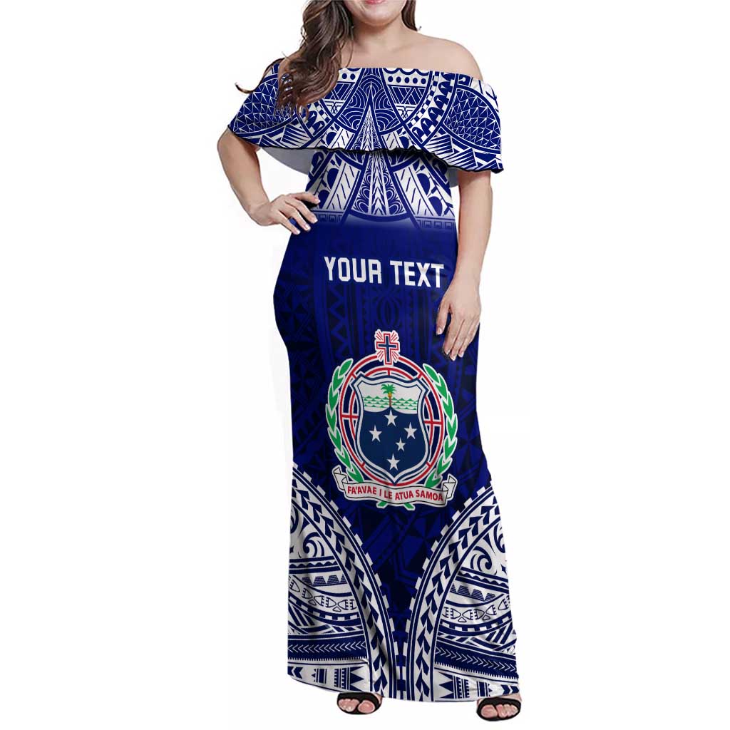 Personalised Samoa Coat Of Arms Family Matching Off Shoulder Maxi Dress and Hawaiian Shirt With Polynesian Pattern Version