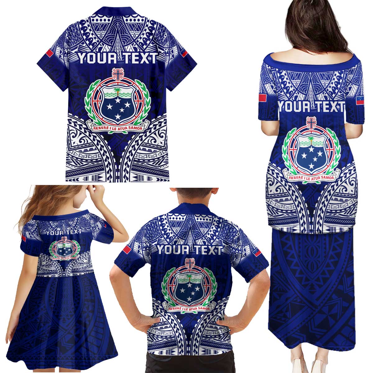 Personalised Samoa Coat Of Arms Family Matching Puletasi and Hawaiian Shirt With Polynesian Pattern Version