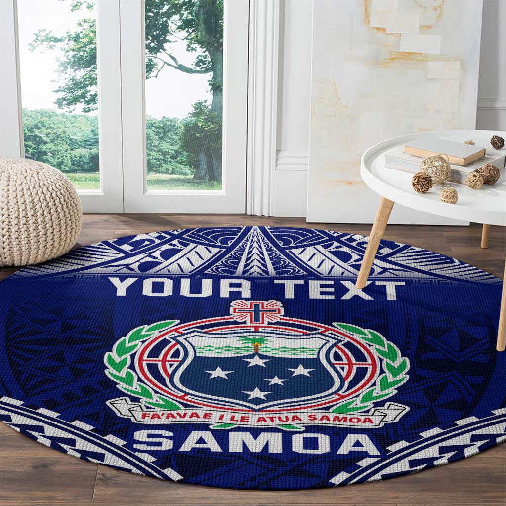 Personalised Samoa Coat Of Arms Round Carpet With Polynesian Pattern Version