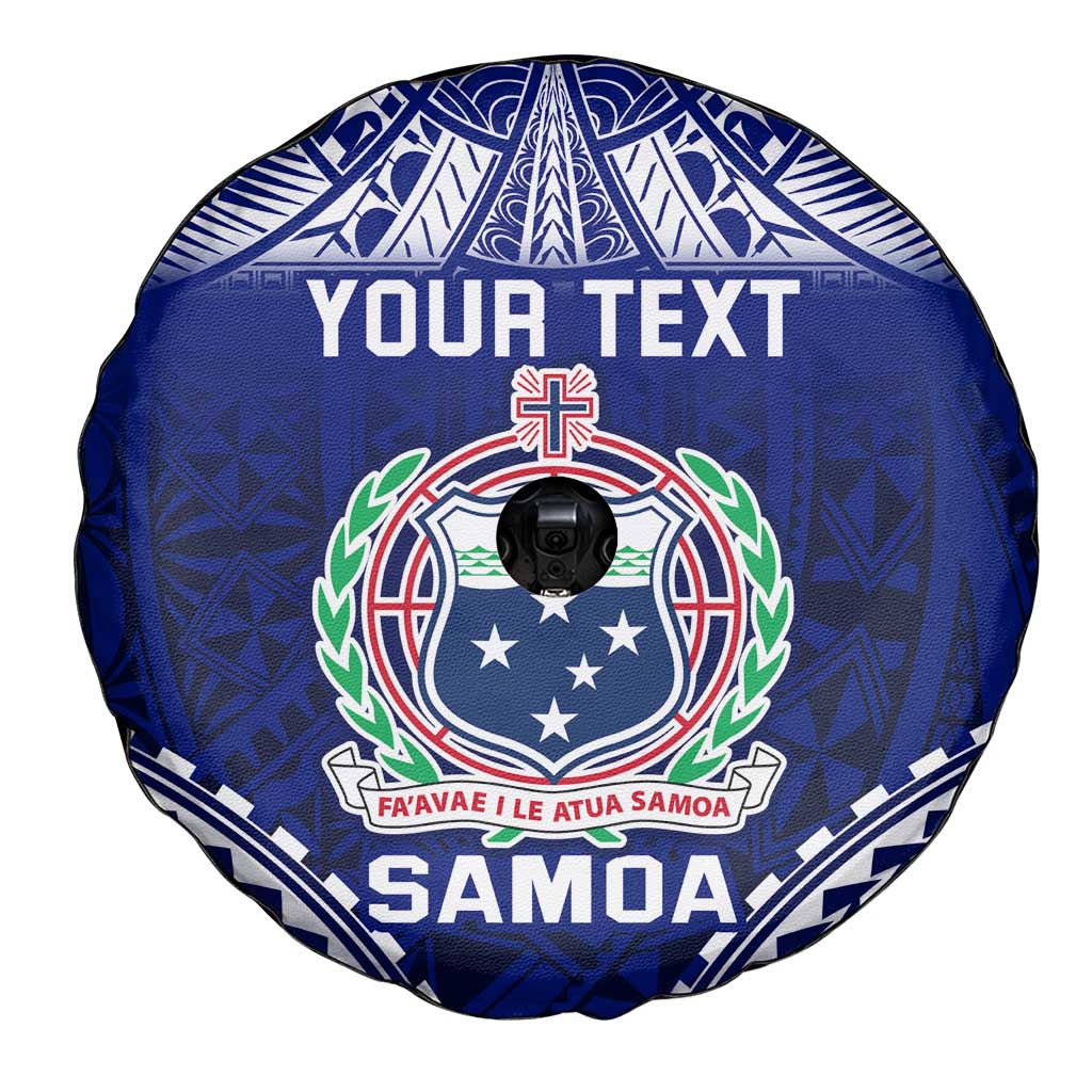 Personalised Samoa Coat Of Arms Spare Tire Cover With Polynesian Pattern Version