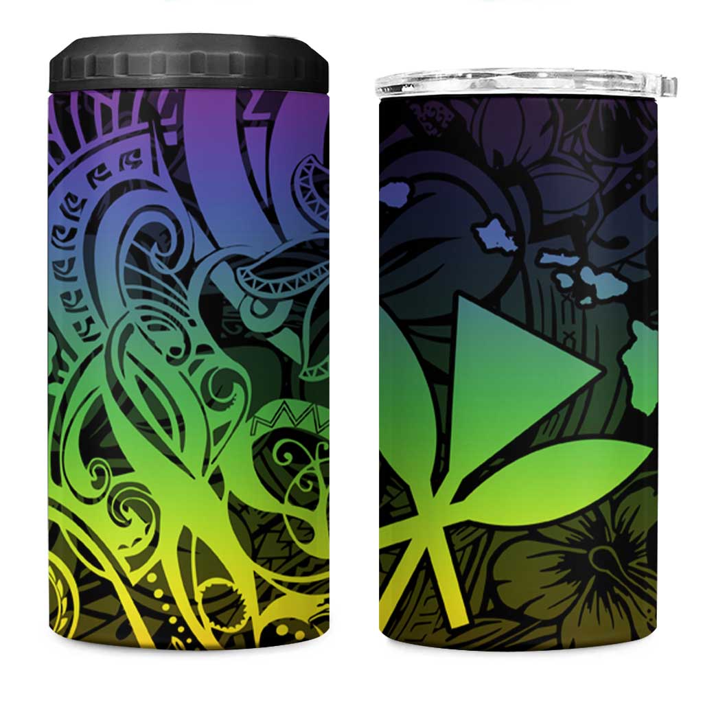Polynesian Tribal Plumeria 4 in 1 Can Cooler Tumbler with Hawaii Kanaka Maoli Reggae Version