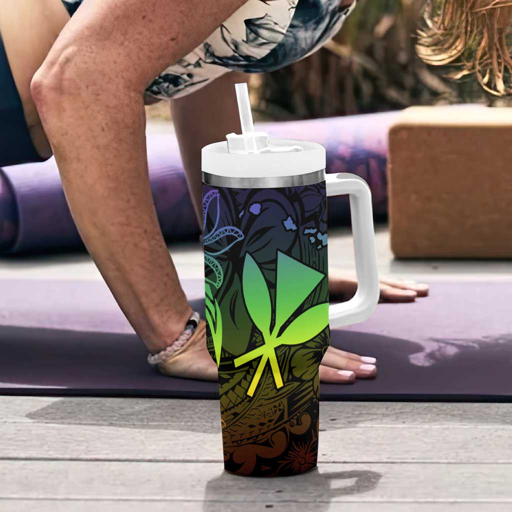 Polynesian Tribal Plumeria Tumbler With Handle with Hawaii Kanaka Maoli Reggae Version