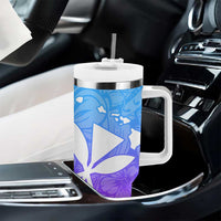 Polynesian Tribal Plumeria Tumbler With Handle with Hawaii Kanaka Maoli Blue Gradient Version