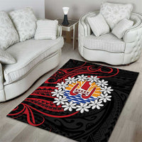 Tahitian Coat Of Arm and Tiare Flower Area Rug Polynesian Tribal Tattoo