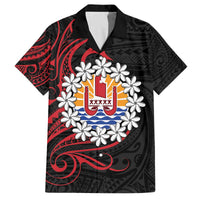 Tahitian Coat Of Arm and Tiare Flower Family Matching Off The Shoulder Long Sleeve Dress and Hawaiian Shirt Polynesian Tribal Tattoo LT9 Dad's Shirt - Short Sleeve Black - Polynesian Pride