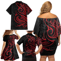 Tahitian Coat Of Arm and Tiare Flower Family Matching Off Shoulder Short Dress and Hawaiian Shirt Polynesian Tribal Tattoo LT9 - Polynesian Pride