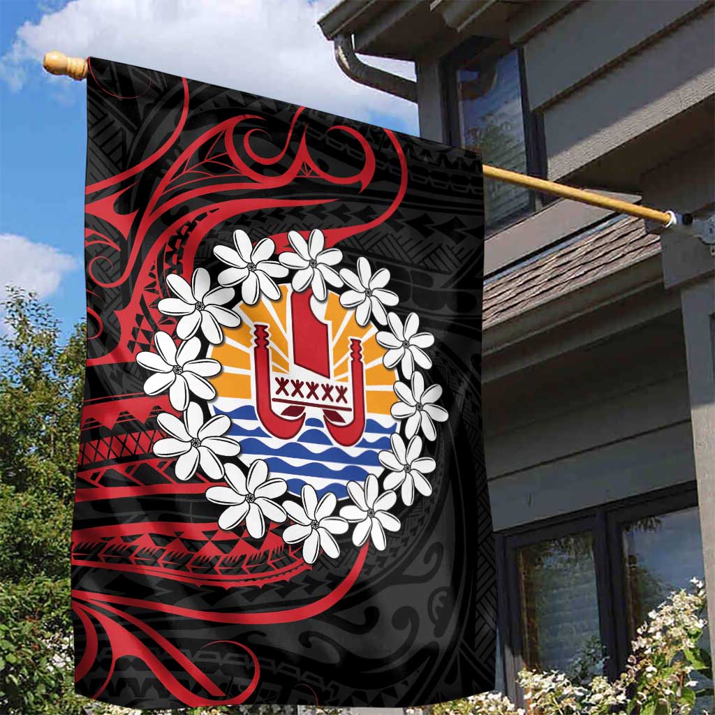 Tahitian Coat Of Arm and Tiare Flower Garden Flag Polynesian Tribal Tattoo LT9 - Polynesian Pride