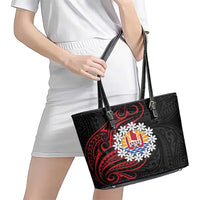 Tahitian Coat Of Arm and Tiare Flower Leather Tote Bag Polynesian Tribal Tattoo LT9 - Polynesian Pride