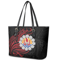 Tahitian Coat Of Arm and Tiare Flower Leather Tote Bag Polynesian Tribal Tattoo LT9 - Polynesian Pride