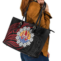 Tahitian Coat Of Arm and Tiare Flower Leather Tote Bag Polynesian Tribal Tattoo LT9 - Polynesian Pride
