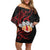 Tahitian Coat Of Arm and Tiare Flower Off Shoulder Short Dress Polynesian Tribal Tattoo