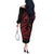 Tahitian Coat Of Arm and Tiare Flower Off The Shoulder Long Sleeve Dress Polynesian Tribal Tattoo