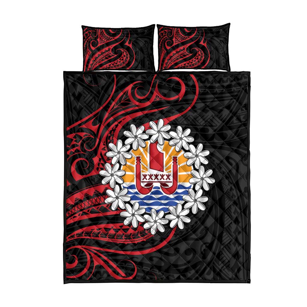 Tahitian Coat Of Arm and Tiare Flower Quilt Bed Set Polynesian Tribal Tattoo LT9 - Polynesian Pride