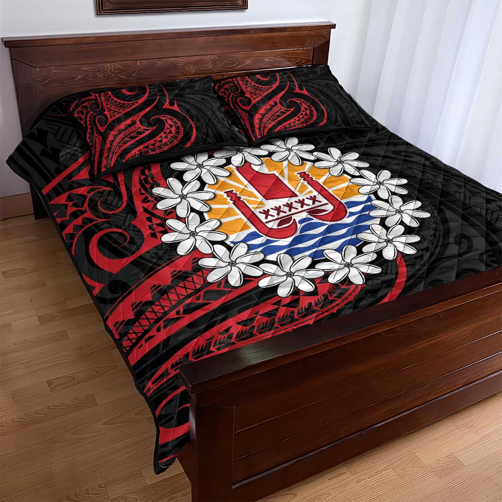 Tahitian Coat Of Arm and Tiare Flower Quilt Bed Set Polynesian Tribal Tattoo LT9 - Polynesian Pride