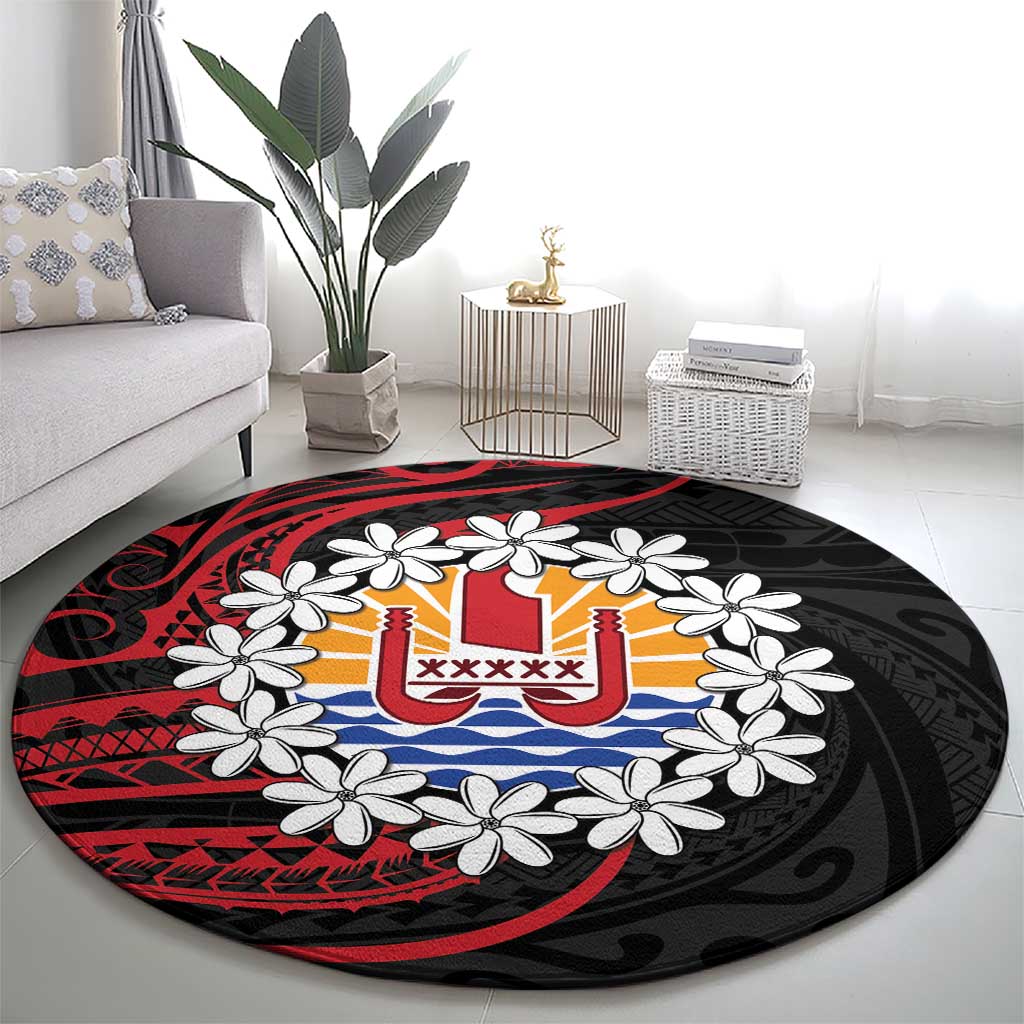 Tahitian Coat Of Arm and Tiare Flower Round Carpet Polynesian Tribal Tattoo LT9 - Polynesian Pride