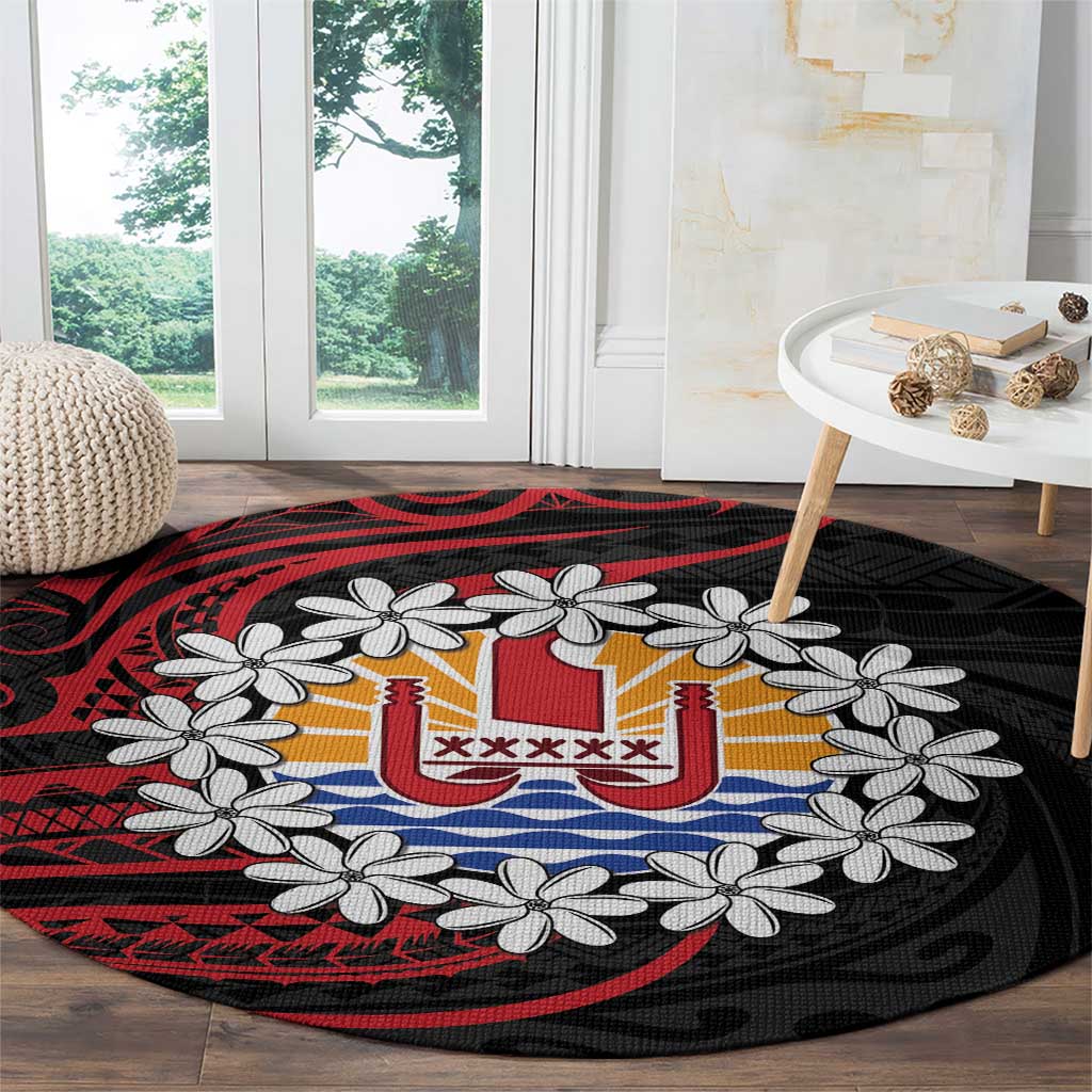 Tahitian Coat Of Arm and Tiare Flower Round Carpet Polynesian Tribal Tattoo LT9 - Polynesian Pride