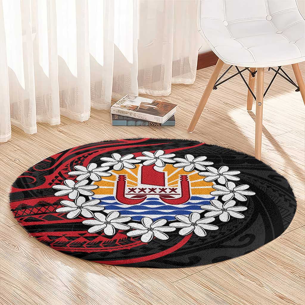 Tahitian Coat Of Arm and Tiare Flower Round Carpet Polynesian Tribal Tattoo LT9 - Polynesian Pride