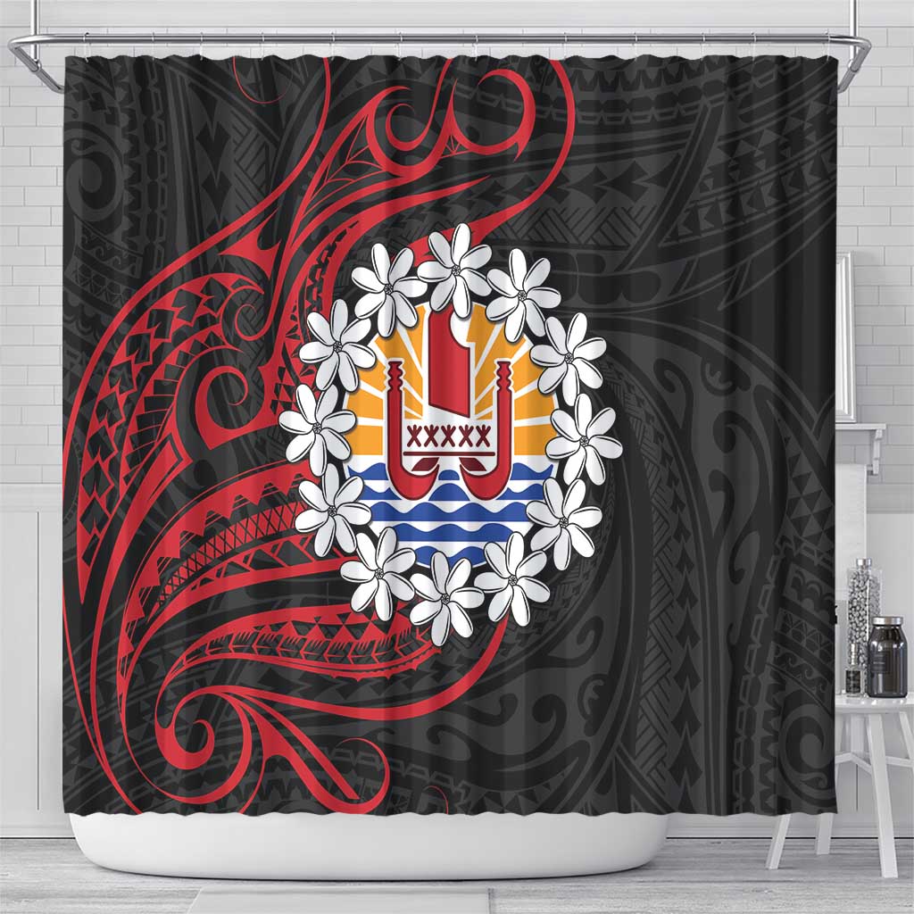 Tahitian Coat Of Arm and Tiare Flower Shower Curtain Polynesian Tribal Tattoo LT9 - Polynesian Pride