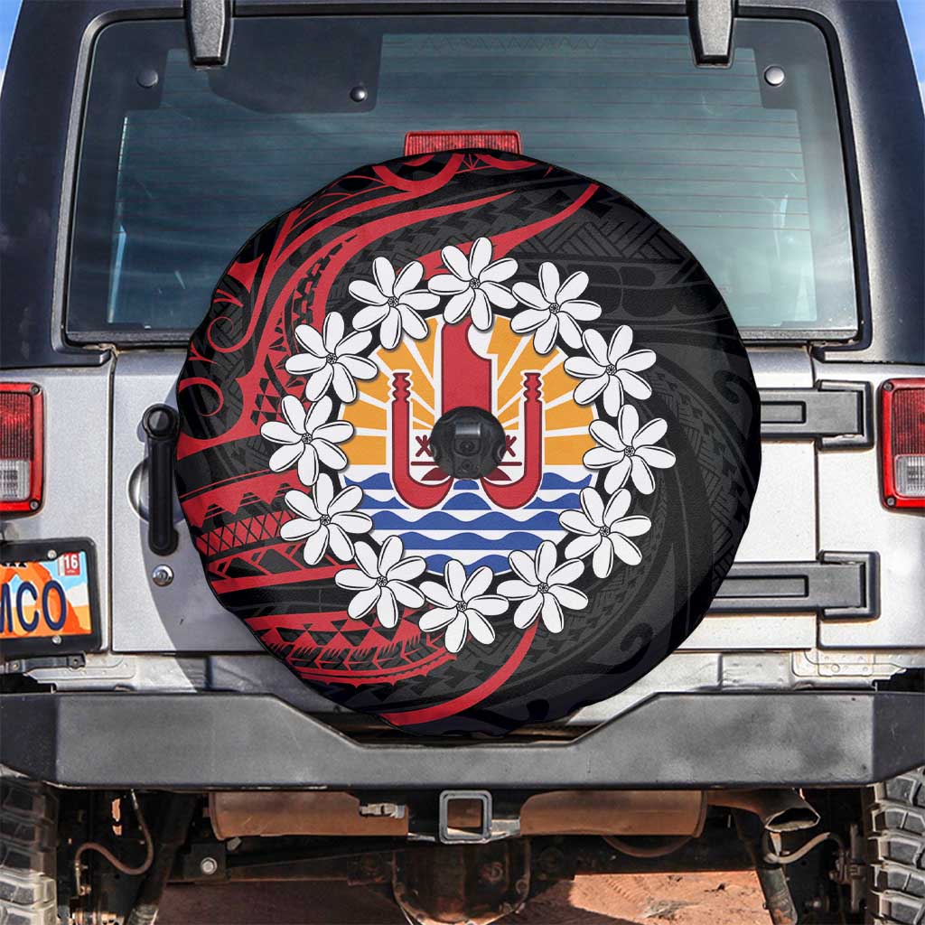 Tahitian Coat Of Arm and Tiare Flower Spare Tire Cover Polynesian Tribal Tattoo