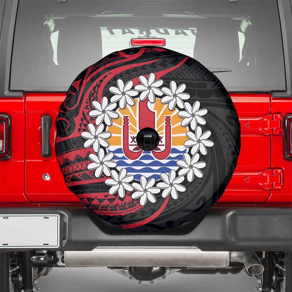 Tahitian Coat Of Arm and Tiare Flower Spare Tire Cover Polynesian Tribal Tattoo