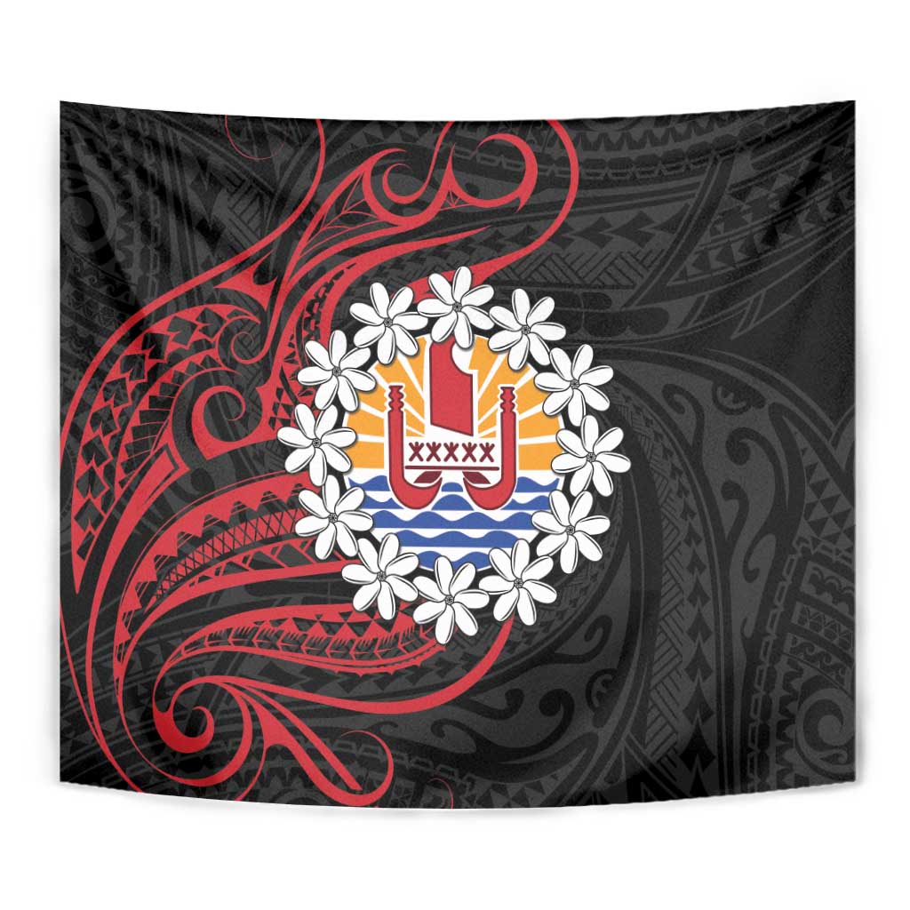 Tahitian Coat Of Arm and Tiare Flower Tapestry Polynesian Tribal Tattoo LT9 - Polynesian Pride