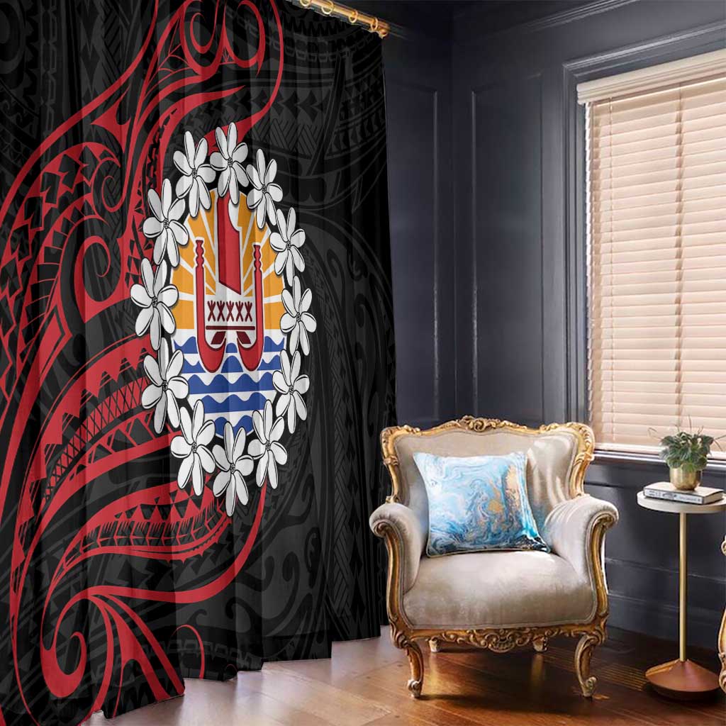 Tahitian Coat Of Arm and Tiare Flower Window Curtain Polynesian Tribal Tattoo
