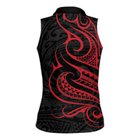 Tahitian Coat Of Arm and Tiare Flower Women Sleeveless Polo Shirt Polynesian Tribal Tattoo