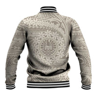 Tahitian Tiare Flower Baseball Jacket Beige Polynesian Pattern LT9 - Polynesian Pride